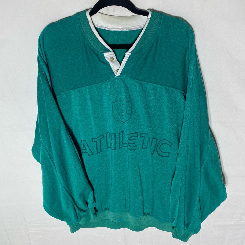 Vintage 80s Green Athletic Pullover Sweatshirt XL Activewear Dadcore Preppy